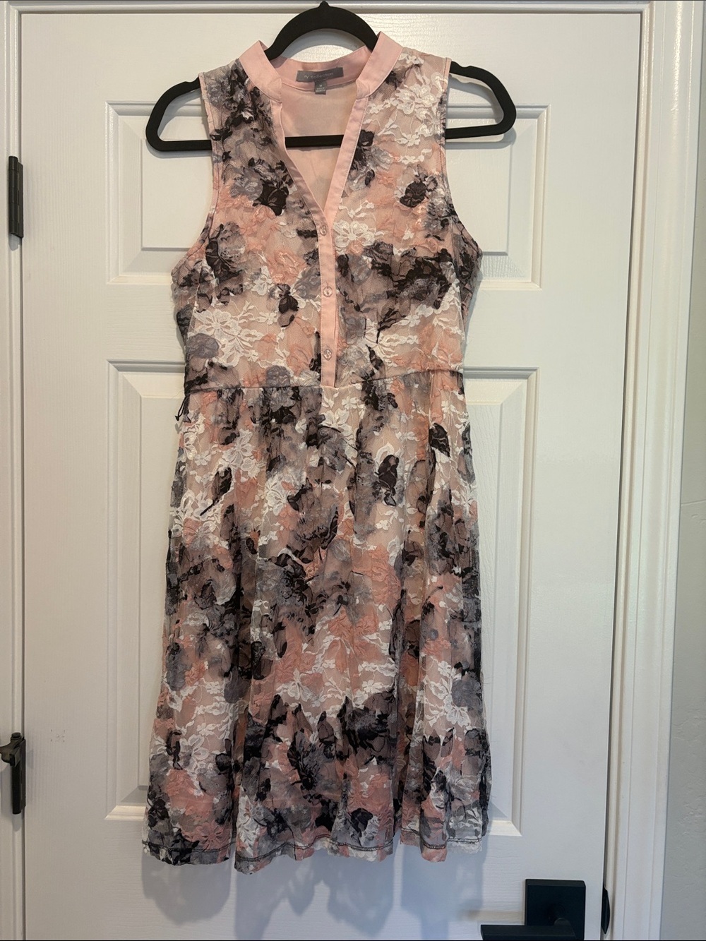 NY Collection Blush Pink/Black Lacy Dress w/ Pink liner